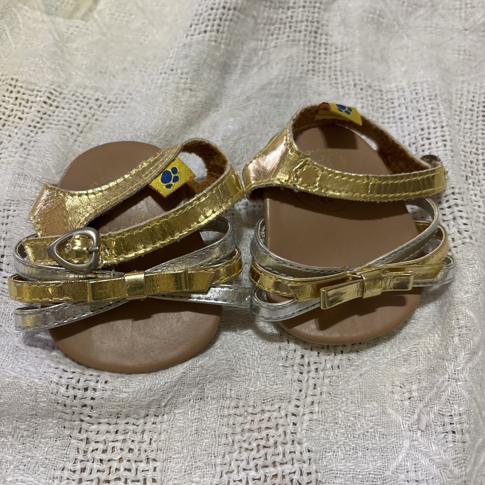 Build a Bear gold silver sandals with heart buckle BABWS high heel shoes